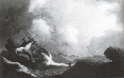 Monamy, Peter A ship running on to rocks in a violent storm oil painting